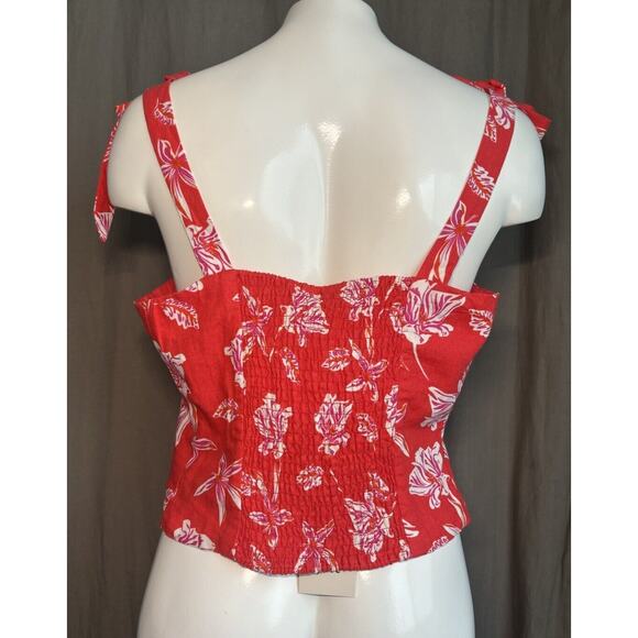 Joie NWT Linen Blend Red Tropical Floral Print Cropped Tank Top Size 8 - Picture 2 of 16